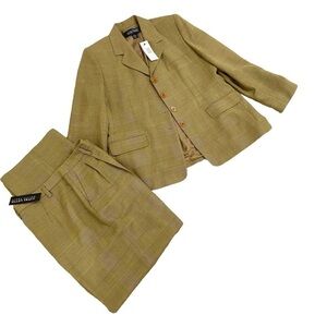 NWT Linda Allard ellen tracy 2 piece micro plaid pantsuit lined moss color sz 16